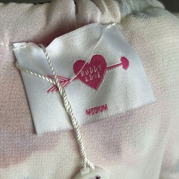 Buddy Love Sophia One Shoulder Dress Pink Floral Size Medium Mini Ruffle Tiered - Picture 8 of 9